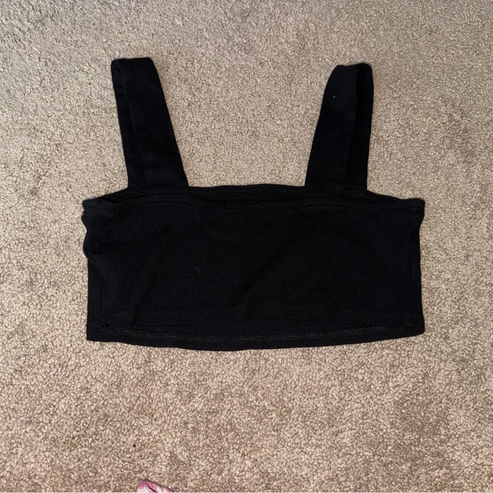 Black Micro Cropped Tank Top Size M Medium Y2K Streetwear Basic Sleeveless